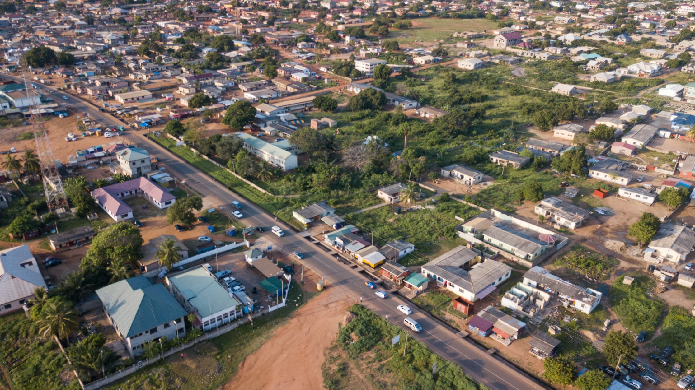 Aerial view of a Ghanaian town